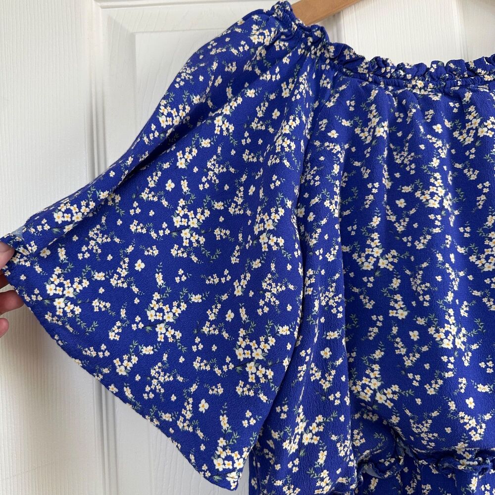 blue floral maxi dress xl cottagecore prairie boho flowy romantic whimsical chic - Picture 4 of 6